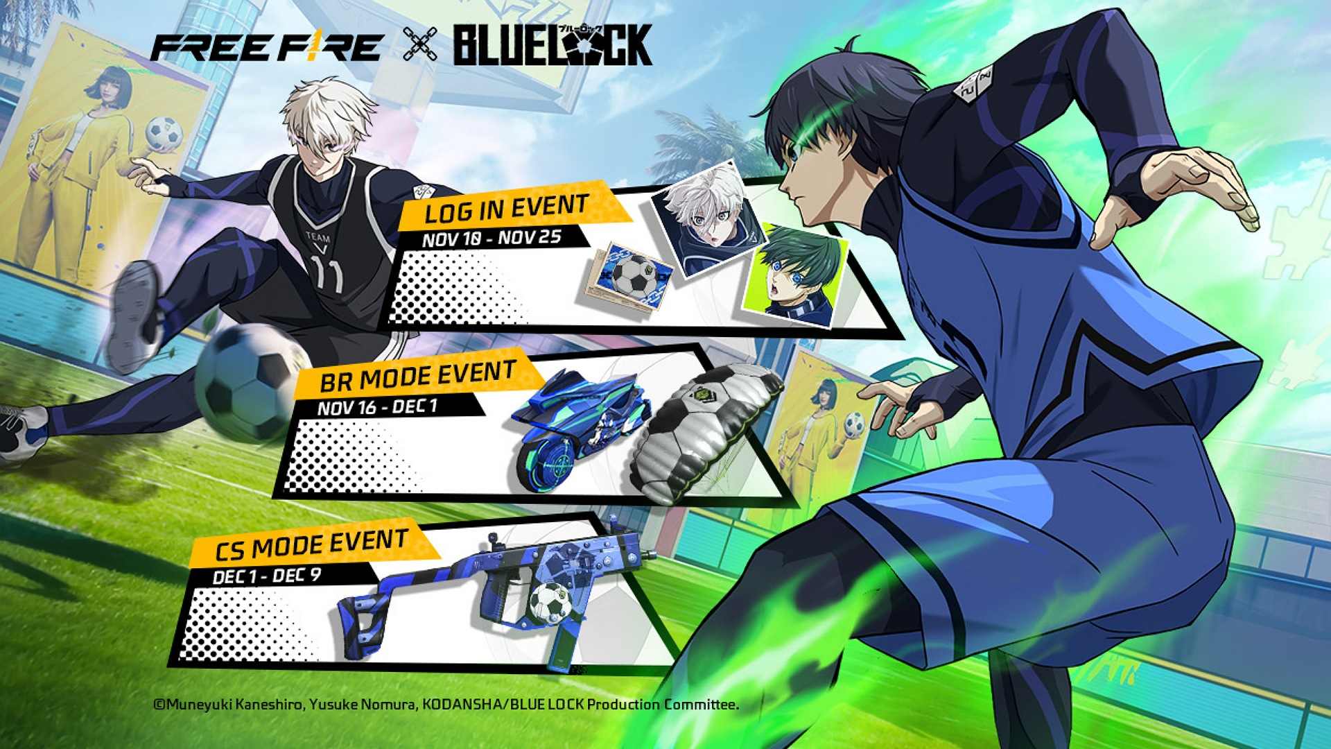 Free Fire se une ao anime BLUE LOCK para evento com skins e emotes exclusivos